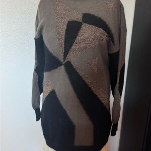 Escada Abstract Pattern Turtleneck in Taupe and Black